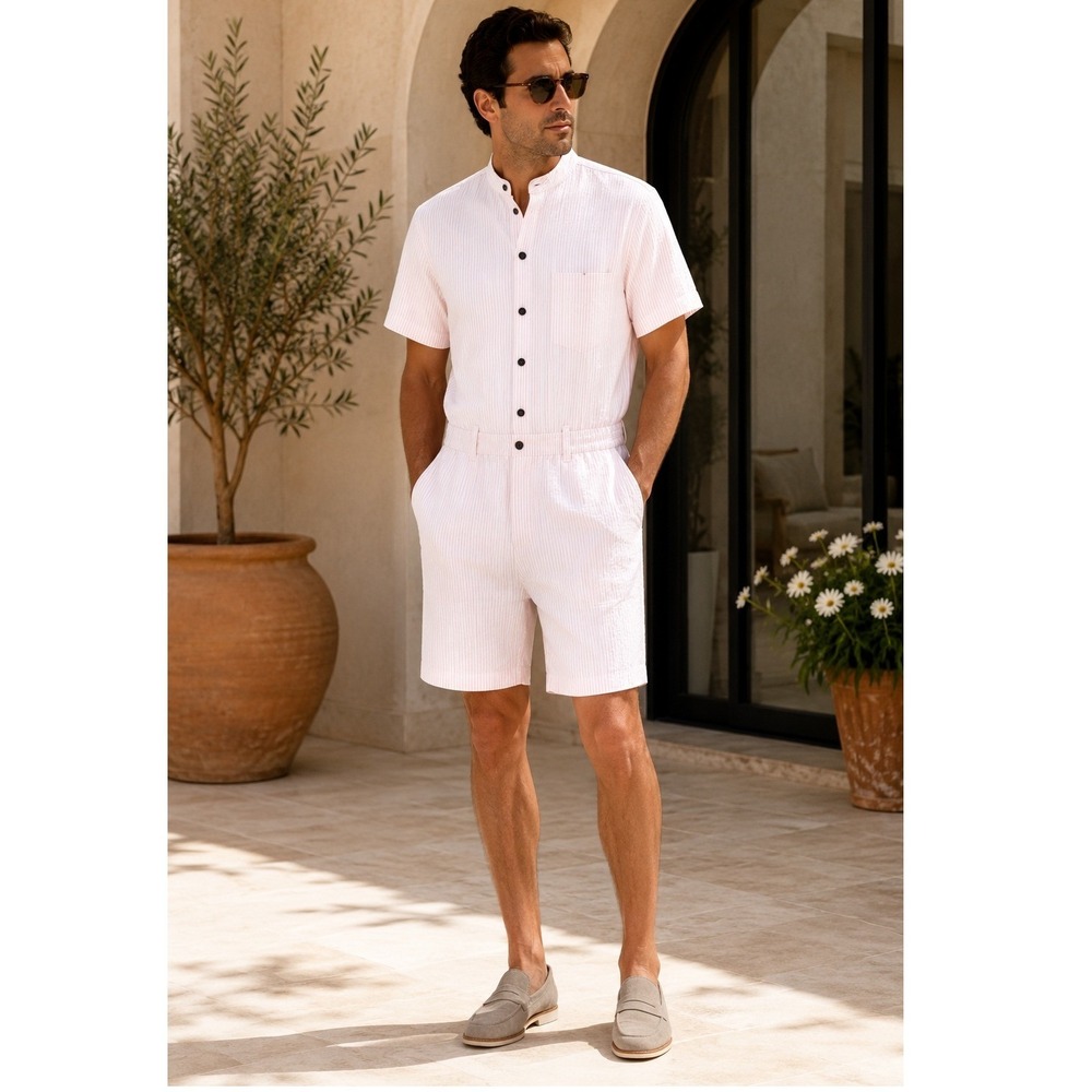 RomperJack Pink Pinstripe Men's Short Sleeve Romper Large Y2K Festival